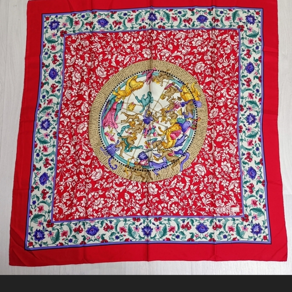 Celine Vintage 80's Zodiac Astrology Print Silk Scarf - Picture 6 of 7